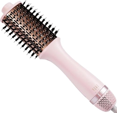 DISSTAR 110,000RPM Hair Blow Dryer Brush, 3X Faster Drying 5-in-1 Ionic Blowout Hair Dryer Brush Anti-Frizz Straight, More Volume & Fullness for Smooth, Curl & Blowout Styles, Portable Travel, Pink