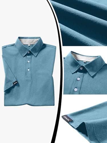 JEMLDL Golf Polo Shirts for Men Dry Fit Summer Short Sleeve Slim Fit Performance Moisture Wicking Dress Solid Collared Polo Shirt Gray Blue XXL - Thumbnail 4