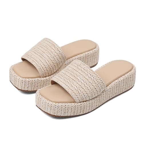 EQAUDES Raffia Platform Sandals Espadrilles Wedges for Women - Slides, Beach, Summer, Comfortable, Vacation, Outdoor - Image 1