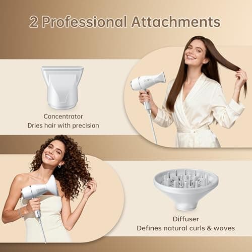 CONFU Hair Dryer Professional Hairdryer - Natural Ionic Salon Blowdryer for Smooth & Volume - 1875 Watt Fast Drying Blow Dryer with Diffuser for Curly Hair - Thumbnail 4