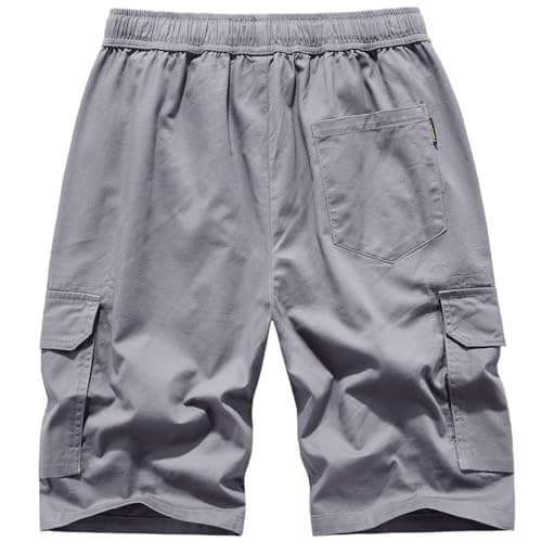 Msmsse Men's Hiking Cotton Cargo Shorts Summer Workout Casual Shorts with Multi Pockets Grey US 34 - Thumbnail 4