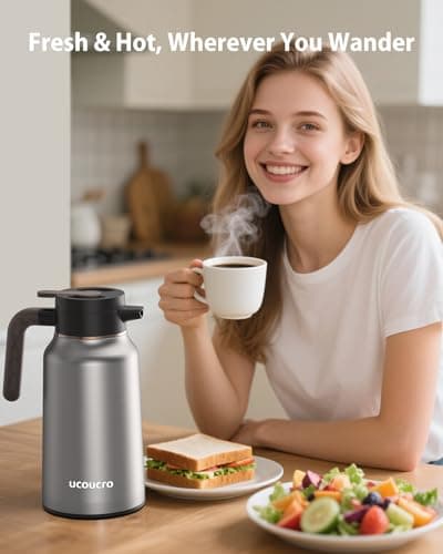 70 oz/2L Thermal Coffee Carafe - 18/8 Stainless Steel Carafes for Hot Liquids-Insulated Coffee Dispenser For Keeping Beverage Hot/Cold Coffee, Tea, Water, Drink Dispenser for Parties,Office,Home - Thumbnail 5