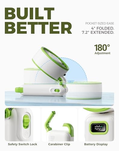 Diveblues Portable Turbo Fan, 7.4m/s High Speed Handheld Fan, 180° Foldable 4-in-1 Personal Neck Fan with Carabiner Clip, 100 Speed Stepless Control, USB-C Rechargeable for Travel, Makeup Hot Flashes - Thumbnail 4