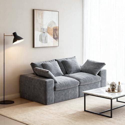 HipyMo 79" Boneless Cloud Couch, Modular Sectional Sofa 2 Seater with Wide Armrests and Throw Pillows, Deep Seat Sectional Couches for Living Room, 35D High-Density Foam, No Assembly Required, Grey - Image 1
