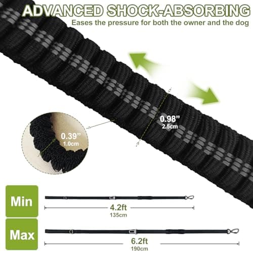 Dog Leash Heavy Duty - 4-6FT Long Leash Strong Shock Tactical Tug Leashes, Dog Seat Belt for Car with 2 Padded Handles, Reflective Rope Lead for Medium L X-Large Dogs Walking Running Training (Black) - Thumbnail 4