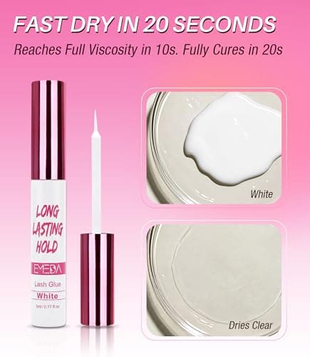 EMEDA 5 Day Strong Hold Lash Glue, Hypoallergenic Waterproof Eyelash Adhesive for Strip Lashes & Lash Clusters, Quick Dry Gentle Formula, Long Lasting Lash Glue with Precision Brush Applicator (White) - Thumbnail 4