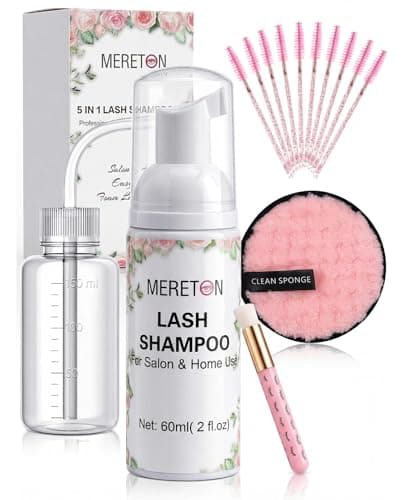 MERETON Lash Shampoo Kit for Lash Extensions, Eyelash Extension Cleanser Lash Cleaner Lash Cleaning Kit for Cluster Lashes Lash Bath with Makeup Pad+ Brush+Rinse Bottle, Oil Free Foam - Image 1