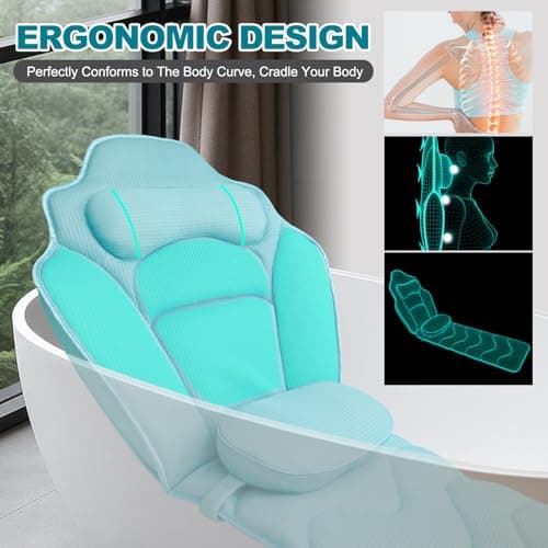 Full Body Bath Pillow for Bathtub - Extra Long 61’’ Bath Pillows for Tub, Ergonomic 4D Air Mesh Tub Pillow with Head, Neck & Lumbar Support, Bathtub Pillow Spa Cushion with Non-Slip Suction Cups - Thumbnail 2