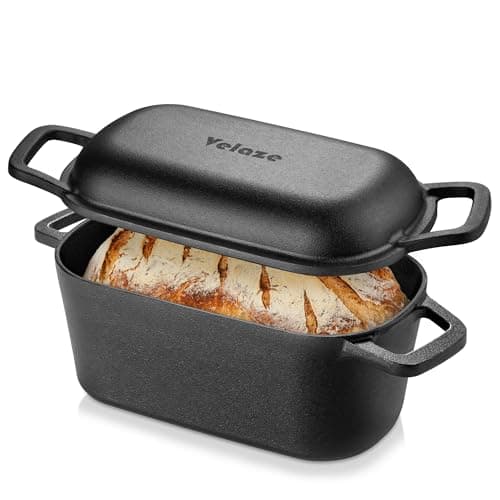 Velaze 3.6QT Dutch Oven for Bread Baking,Oval Cast Iron Bread Oven Pan with Lid and Offset Handles,Oven Safe to 500°F for Homemade Sourdough Bread(Black) - Image 1