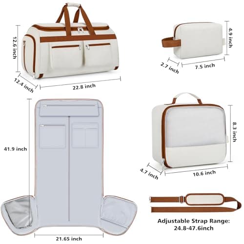 Convertible Garment Duffel Bags for Travel - Carry on Garment Duffle with Toiletry Bag Storage Bag Large Travel Duffel Bag 2 in 1 Hanging Suit Bag Weekender Bag for Men Women 3pcs Set - Thumbnail 5