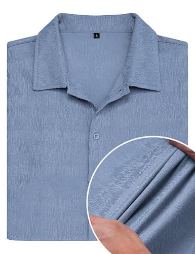 URRU Mens Short Sleeve Dress Shirts Casual Stretch Wrinkle Free Button Down Shirts Beach Summer Tops Deep Blue XXL - Thumbnail 5