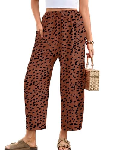 Heymoments Women's Wide Leg Lounge Pants Leopard Large Lightweight Drawstring High Waisted Paper Bag Flowy Dress Loose Vacation Comfy Summer Beach Palazzo Harem Casual Trousers with Pockets - Image 1