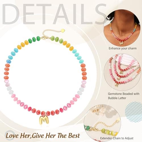 Btysun Bubble Necklace with Initial V, Bubble Necklace Letter Beaded Necklaces for Women Teen Gifts Trendy Stuff Colorful Gemstone Choker Gifts for Girlfriend Birthday Christmas Jewelry - Thumbnail 6