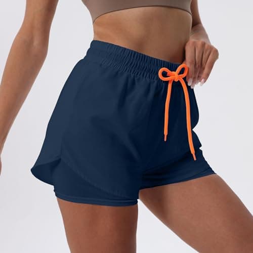 YOAKUKA Women's 2 in 1 Workout Shorts Gym Workout Yoga Running Biker Tennis Skirts Clothes Summer Navy Blue - Thumbnail 5