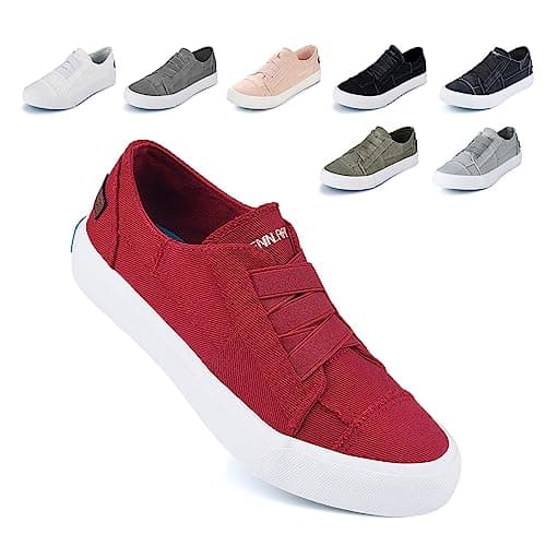 JENN ARDOR Women's Stylish Slip On Sneakers No Laces Elastic Low Top Canvas Sneakers Trendy Flats Comfortable Casual Walking Shoes - Image 1