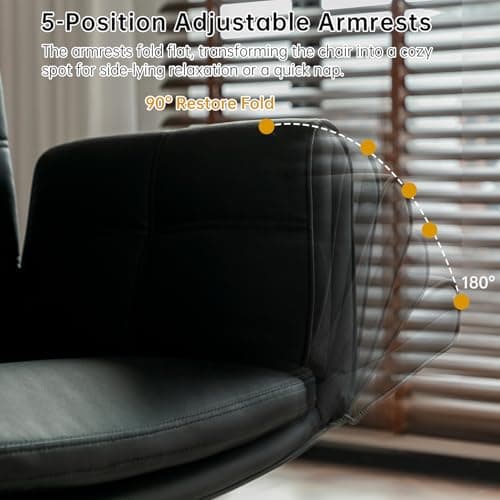 XYPFURN Criss Cross Chair with Wheels & Adjustable Armrests, High Back Faux Leather Executive Desk Chair for Home Office, Comfy Cross Legged Wide Computer Task Chair, Black - Thumbnail 3