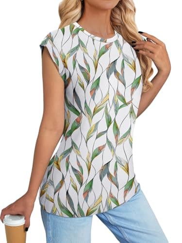 NORACORA Ladies Tops and Blouses Loose Fit Colored Tops Summer Shirts Womens Print Fashion Summer Tops Spring Outfits Casual Basic Tees Colorful Leaf M - Thumbnail 4