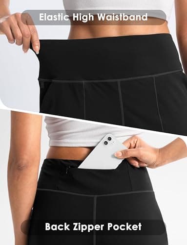 Cyasundent Women's Athletic Shorts with Zipper Pocket 9" High Waisted Bermuda Shorts for Women Workout Walking Running(Black_XL) - Thumbnail 4