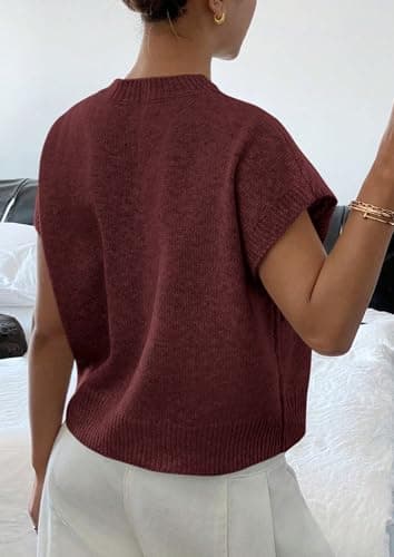 PRETTYGARDEN Women's 2026 Spring Sweater Vest Trendy Flower Knit Short Sleeve Cute Pullover Tank Tops Summer Fashion Clothing (Red Brown,X-Large) - Thumbnail 4