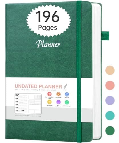 CAGIE Undated Planner Weekly and Monthly with Inner Pocket Leather journal with Goal & Habit Tracker Organizer, Hardcover Weekly Monthly Planner for Work School Home, 5.7" x 8.3", Green