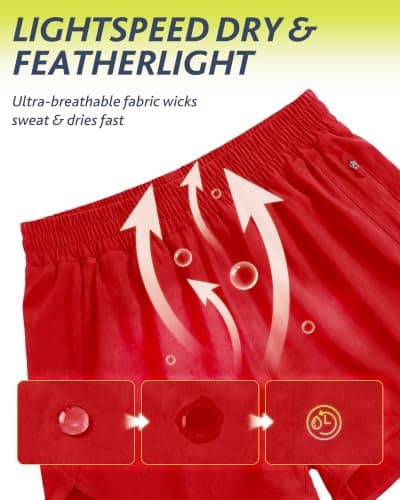 Running Shorts for Women - 3" Athletic High Waist Quick Dry with Liner Zipper Pockets for Workout Gym Red - Thumbnail 3