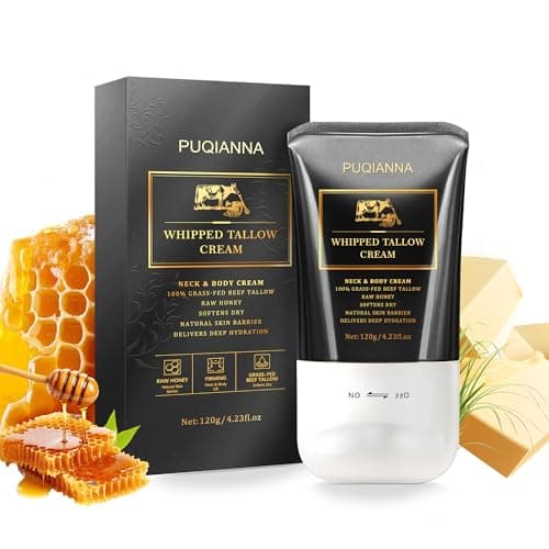 PUQIANNA Beef Tallow for Skin Cream - Whipped Tallow for Face & Body & Organic Face Moisturizer, with Grass-Fed Tallow & Raw Honey to Soothe, Lift & Nourish Dry Skin