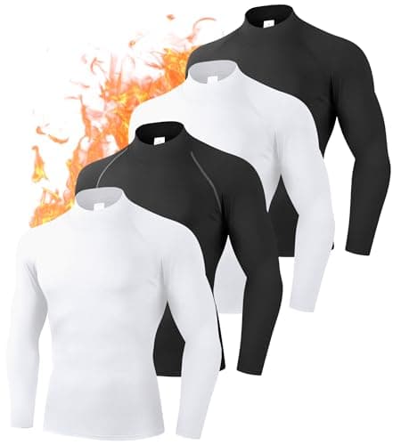 CYPER SUN Men's Fleece Lined Thermal Compression Shirt - 4-Way Stretch Moisture Wicking HeatGrip Base Layer Long Sleeve for Cold Weather Workout Hiking Skiing XX-Large