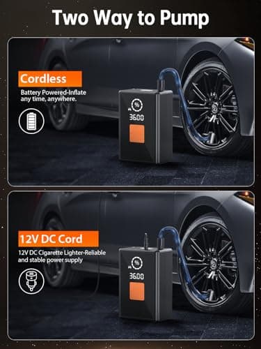 Tire Inflator Portable Air Compressor, 22 Cylinder 6X Faster Tire Pump 150 PSI Air Pump for Car, Motorcycle, Bicycle, Ball - Cordless & 12V DC - Thumbnail 4