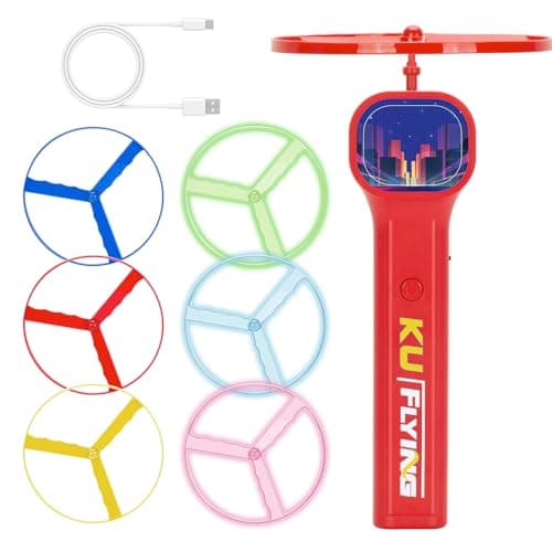 HOMQYTE Rechargeable Disc Launcher with 6 Flying Spinners for Outdoor Activities Game White Elephant Gift Fidget Toys (Red) - Image 1