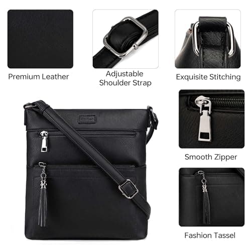 Kiss Sea Crossbody Bags for Women Leather Travel Crossbody Purse with Tassel and Adjustable Strap Black - Thumbnail 6