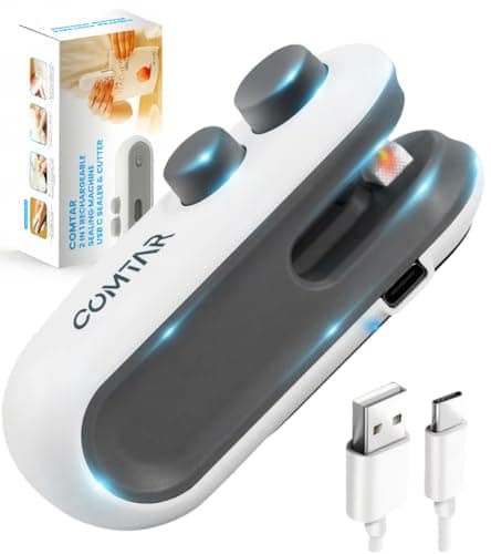 Mini Bag Sealer With Cutter And Magnet, 2 In 1 Rechargeable Vacuum Sealer Bag Heat Seal Machine With Sealer&Cutter For Plastic/Chip/Vacuum Sealer Bags (White 2.0) - Image 1