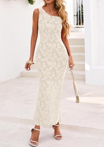 Lazysmile Women's Summer Floral Boho Maxi Dresses Off Shoulder Bodycon Elegant Party Wedding Guest Dress White - Thumbnail 6