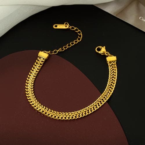 Alegend Titanium Steel (Not Rust, Resist Corruption, Easily Clean) 18K Gold Woven Bracelet with Adjustable Chain - A Must - Have Gift for Womentylish, Durable & Ideal Giftable Chain - Thumbnail 3