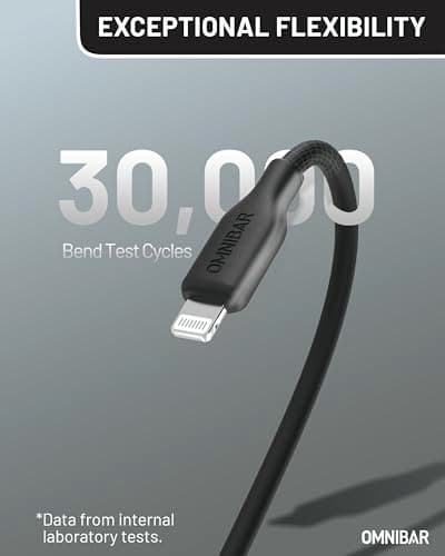 Omnibar Soft Silicone USB A to Lightning Cable (6FT, Black), Apple MFi Certified iPhone Lightning Cable, Car Charger Fast Charging Cable for iPhone 14/13/12/11 Pro/Max/XS/XR iPad Air/Mini/Pro AirPods - Thumbnail 3