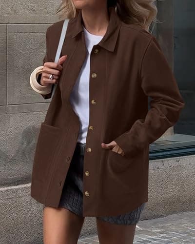 BTFBM Faux Suede Jacket Women Fall Fashion 2026 Leather Jackets Long Sleeve Button Down Winter Coats Shackets Outerwear(Coffee, Medium) - Thumbnail 2