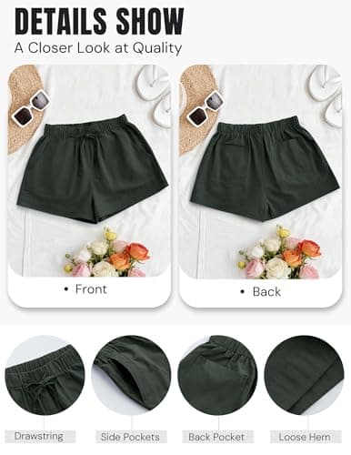 NILOINE 2026 Summer Drawstring Shorts for Women Elastic Waist Lightweight Women Shorts Solid Lounge Short Pants(Army Green,XX-Large) - Thumbnail 6