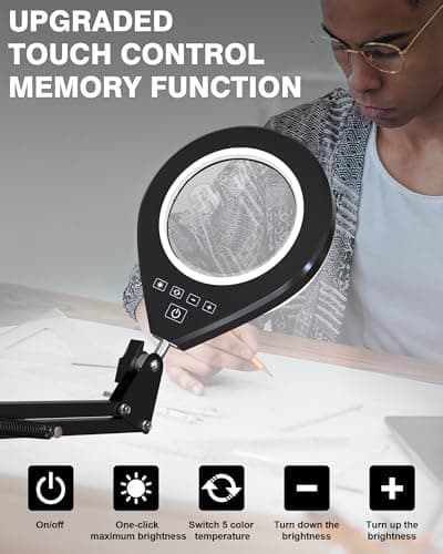 10X & 5X Magnifying Glass with LED Light, Ultra Long Swing Arm, 5 Colors & 10 Brightness, Real Glass Lens Large Magnifying Lamp for Craft Painting Workbench Jewelry Making Hobby Close Work (White) - Thumbnail 4
