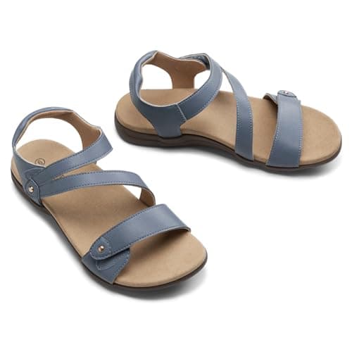 Rihero Orthopedic Sandals for Women Arch Support Comfortable Flat Sandals with Adjustable Strap for Summer Beach Walking Dark Blue 8.5 - Thumbnail 6