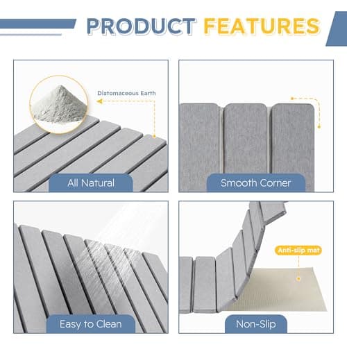 Osumlee Large Foldable Stone Bath Mat,Diatomaceous Earth with Non-Slip and Super Absorbent, Dry Mat with Quick Dry for Bathroom,Easy to Clean（23.6" Lx15.35 W,Light Grey） - Thumbnail 3