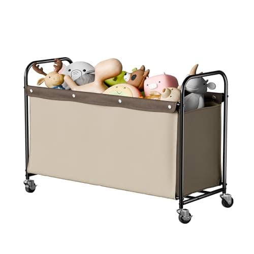 StorageWorks Toy Box with Wheels for Kids, 135L Large Toy Storage Chest and Organizer, 23" Metal Toybox with 360° Swivel Wheels for Bedroom, Kids Room, Stuffed Animal Storage, Light Khaki - Image 1