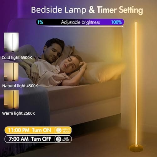 PTVGS LED RGB Corner Lamp: Smart RGB LED Corner Floor Lamp Adjustable Height with 16 Millon RGBWIC Color Changing Lights 300+ Scene,Music Sync&Timer,Ambient Lighting for Living Room,Bedroom,Game Room - Thumbnail 6
