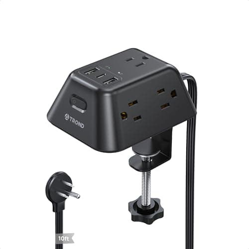 Desk Clamp Power Strip, Surge Protector with 5 AC Outlets and 3 USB Ports, Desk Mount Charging Station, Fit 1.97in Tabletop Edge Thick, Extension Cord 10FT for Home Office Gaming Accessories, Black - Image 1