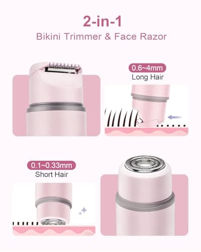 Bikini Trimmer for Women, 2-in-1 Electric Razor & Pubic Hair Trimmer, IPX6 Waterproof Bikini Shaver with 0.1-4 mm Combs, USB Charge, Painless Electric Shaver for Women Legs Underarms Face (Coral) - Thumbnail 2