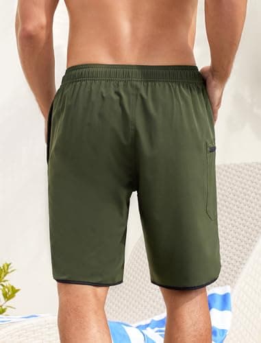SILKWORLD Men's Swim Trunks Quick Dry Bathing Suits Water-Resistant Summer Beach Shorts with Pockets, Army Green, Medium - Thumbnail 5