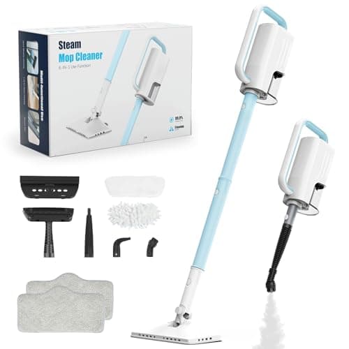Steam Cleaner, 6 in1 Rotated Steam Mop Cleaner with 2 Modes, 2 Microfiber Pads, 400ML Removable Tank, 23FT Power Cable, Detachable Steam Mops for Floor, Laminate Floor, Tiles Cleaning (Ice Blue) - Image 1
