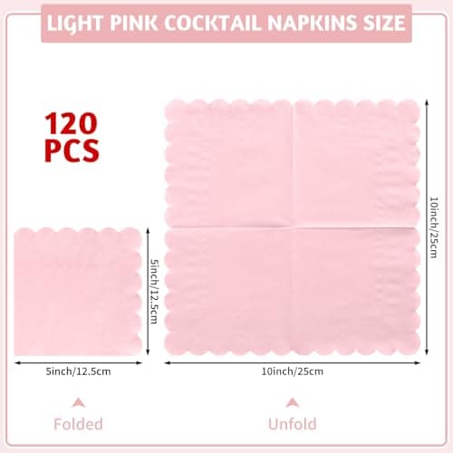 NatNarr 120 Pcs Cocktail Napkins Pink Mothers Day Paper Napkins Light Pink Dessert Beverage Napkin Cute Scalloped Party Napkin for Baby Bridal Shower, Birthday, 5 x 5 Inch - Thumbnail 2