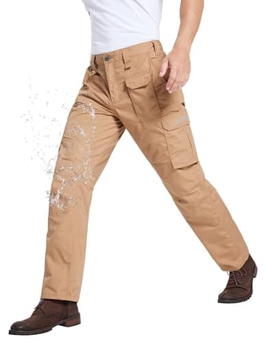 DURAWERK Men's Cargo Pants, Water Resistant Work Pants, Durable Ripstop Tactical Pants, EDC Hiking Pants, Multi Pockets Hunting Pants for Outdoor Climbing Traveling Camping Fishing (Khaki, 32WX32L)