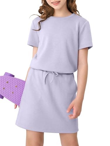 XMWEALTHY Girls Two Piece Sets Short Sleeve T-Shirt Casual Drawstring Skorts for Girls with Pockets Summer Outfits Kids Clothing Size 7-8 Light Yellow - Image 1