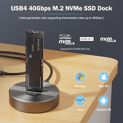 AMZPILOT 40Gbps USB 4 M.2 NVMe SSD to USB C Docking Station, M2 SSD to USB C Reader Adapter for M 2 M Key, B+M Key PCIE NVMe SSD Dock, Size for 22110 2280 2260 2242 2230 Enclosure - Aluminum Alloy - Thumbnail 2
