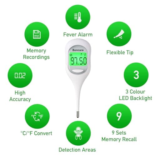 Boncare 9 Seconds Digital Basal Thermometer - Accurate Oral & Rectal Thermometer for Adults & Kids, Fever Alarm, Large Display (White) - Thumbnail 3